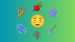 new emojis: Face With Bags Under Eyes Fingerprint Leafless Tree Root Vegetable Harp Shovel Splatter Flag: Sark
