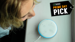 teenage girl talking into an amazon echo dot