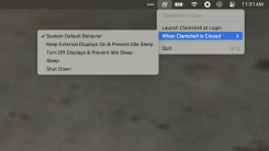 The application Clamshell is running in the menu bar. There's an option to launch the application at login and five options for what should happen when you close the display, which are outlined in the article.