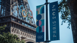 Olympic Rings installed on the Eiffel Tower
